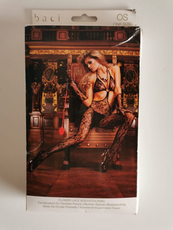Blumen-Spitzen-Bodystocking, schwarz, Größe OneSize, ZP15