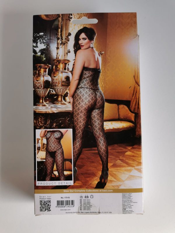 Rüschen-Spitzen-Lilien-Bodystocking- schwarz, Größe QueenSize, ZS13 – Bild 2