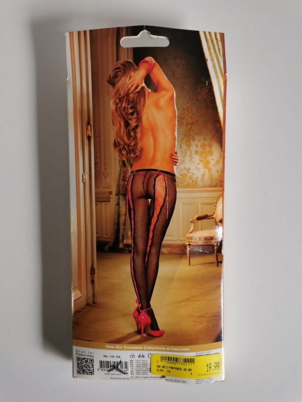 Schnürrkorsett Netzstrumpfhose, schwarz/ pink, OneSize, ZM10 – Bild 2